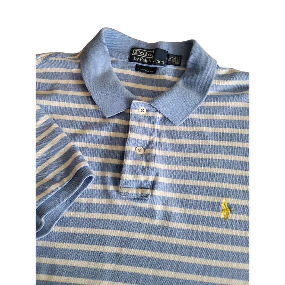 Polo‎ Ralph Lauren Mens XL Custom Fit Golf Striped Polo Shirt Blue White Pony